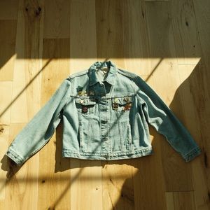 Vintage Motorcycle Women’s Large Jean Jacket With Pins and Patches
